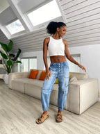 Women's High-Waist Lace-Up Jeans, Wide-Leg Full-Length Jeans With A Sexy Corset-Style Side Lacing, Statement Denim For Parties And Festivals.