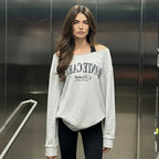 American-style Retro Shoulder Sweater Letter Print Long Sleeve