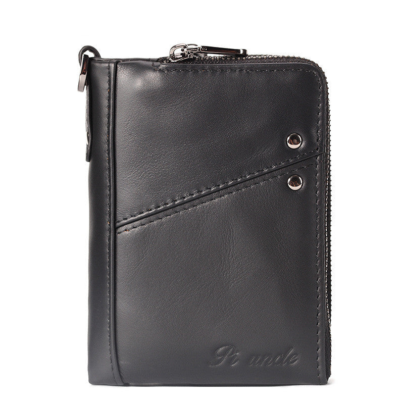 Men's leather zipper short wallet