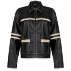 Women's Retro Contrast Color Split Leather Coat