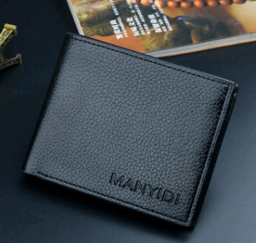 New wallet men's short driving license wallet fashion lychee pattern 3 fold thin section business men's youth soft wallet