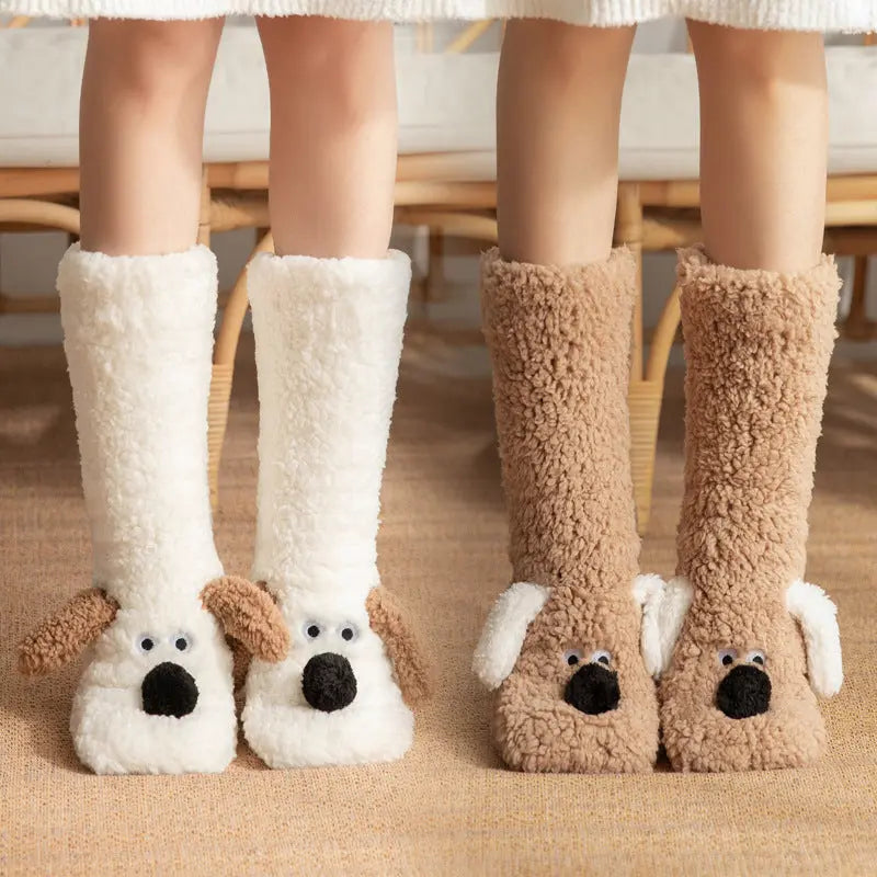 Cute Cartoon Dog Floor Socks Winter Warm Non-slip Plush Socks For Women - The Premium