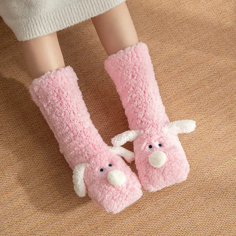 Cute Cartoon Dog Floor Socks Winter Warm Non-slip Plush Socks For Women - The Premium