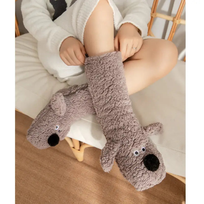Cute Cartoon Dog Floor Socks Winter Warm Non-slip Plush Socks For Women - The Premium
