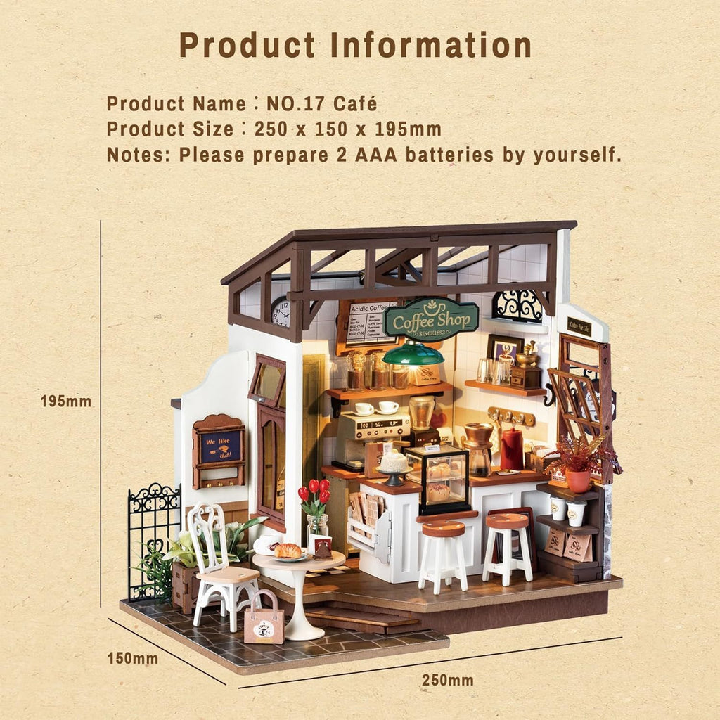 ROBOTIME Rolife No.17 Cafe Miniature House Kit DG162 3D Wooden Building Toys For Gifts DG162