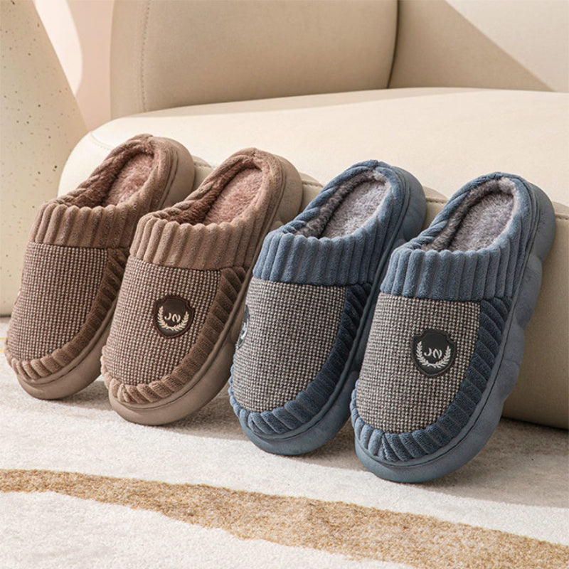 Plus Size Colorblock Plush Slippers For Women Men Winter Warm Home Slipper Indoor Thick-soled Fleece Shoes Couple
