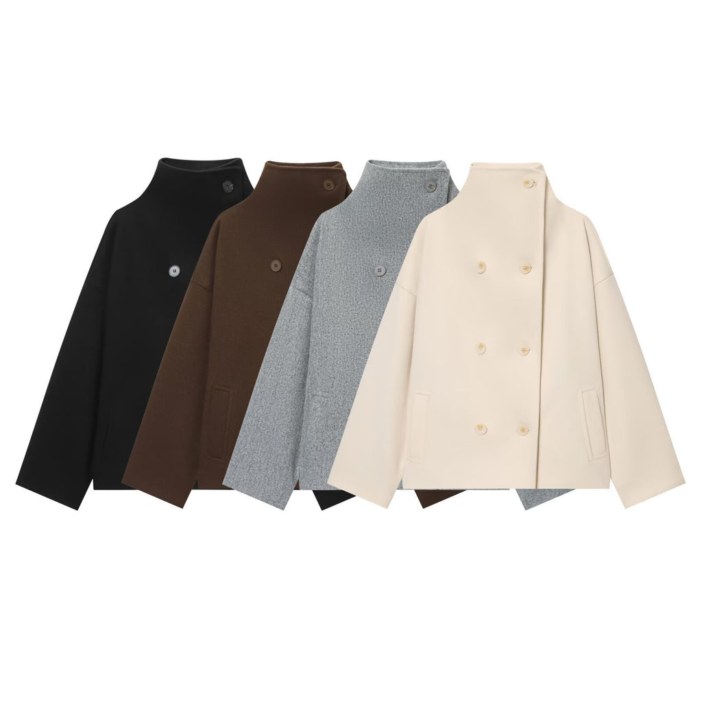 Women's High-neck Button-down Loose Knit Top