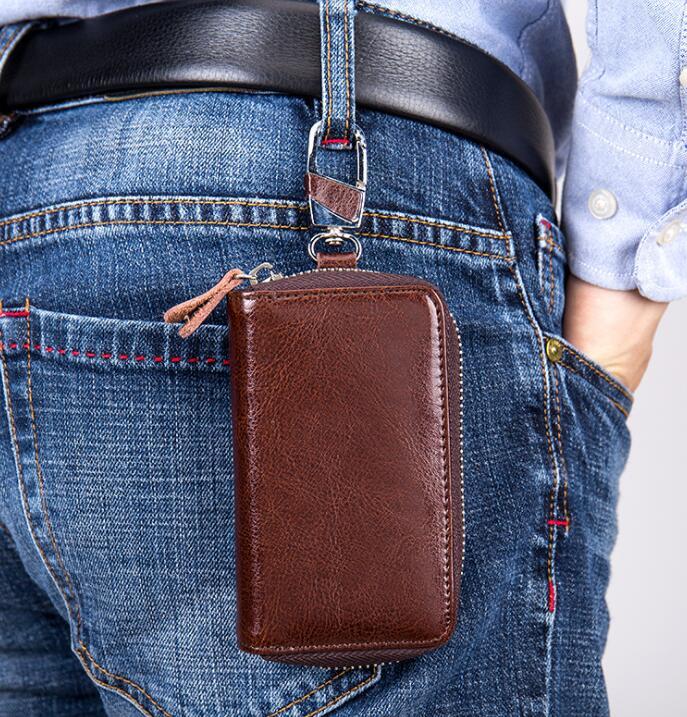 Multifunctional zipper leather key case