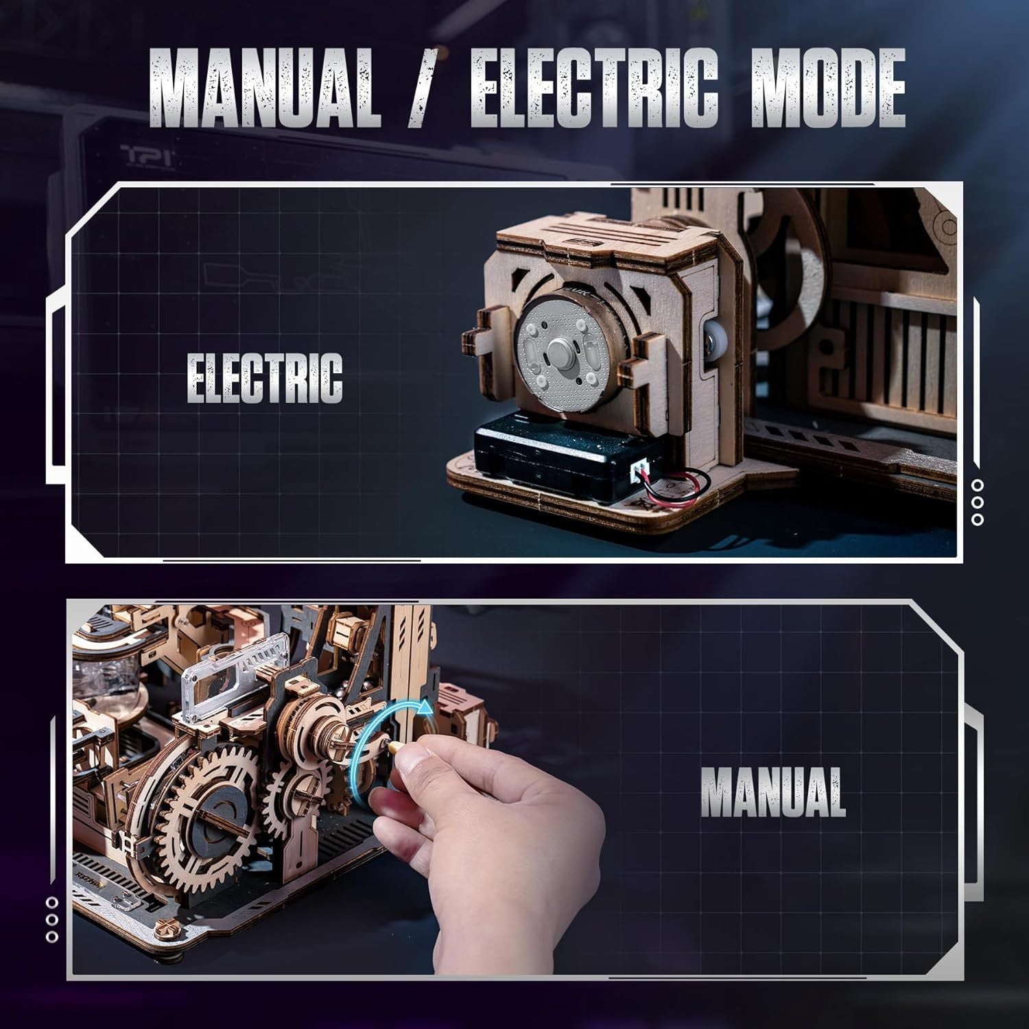 ROBOTIME Marble Run 3D Puzzle Wooden Model Kits For Adults To Build, Gifts Adults Electric Craft Boys, Marble Spaceport LGC01