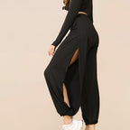 High-slit Thigh Casual Pants Set