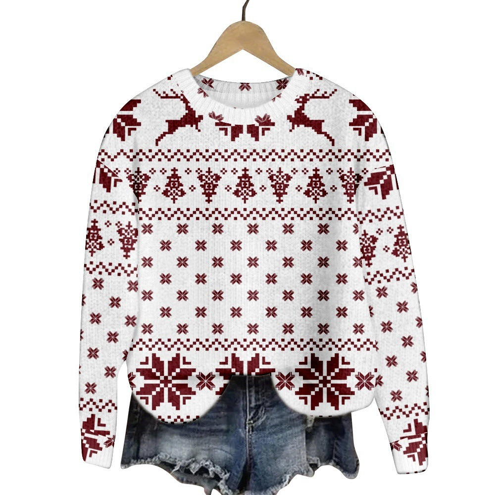 Christmas Cat Hat Snowflake Print Women's Round Neck Sweatshirt