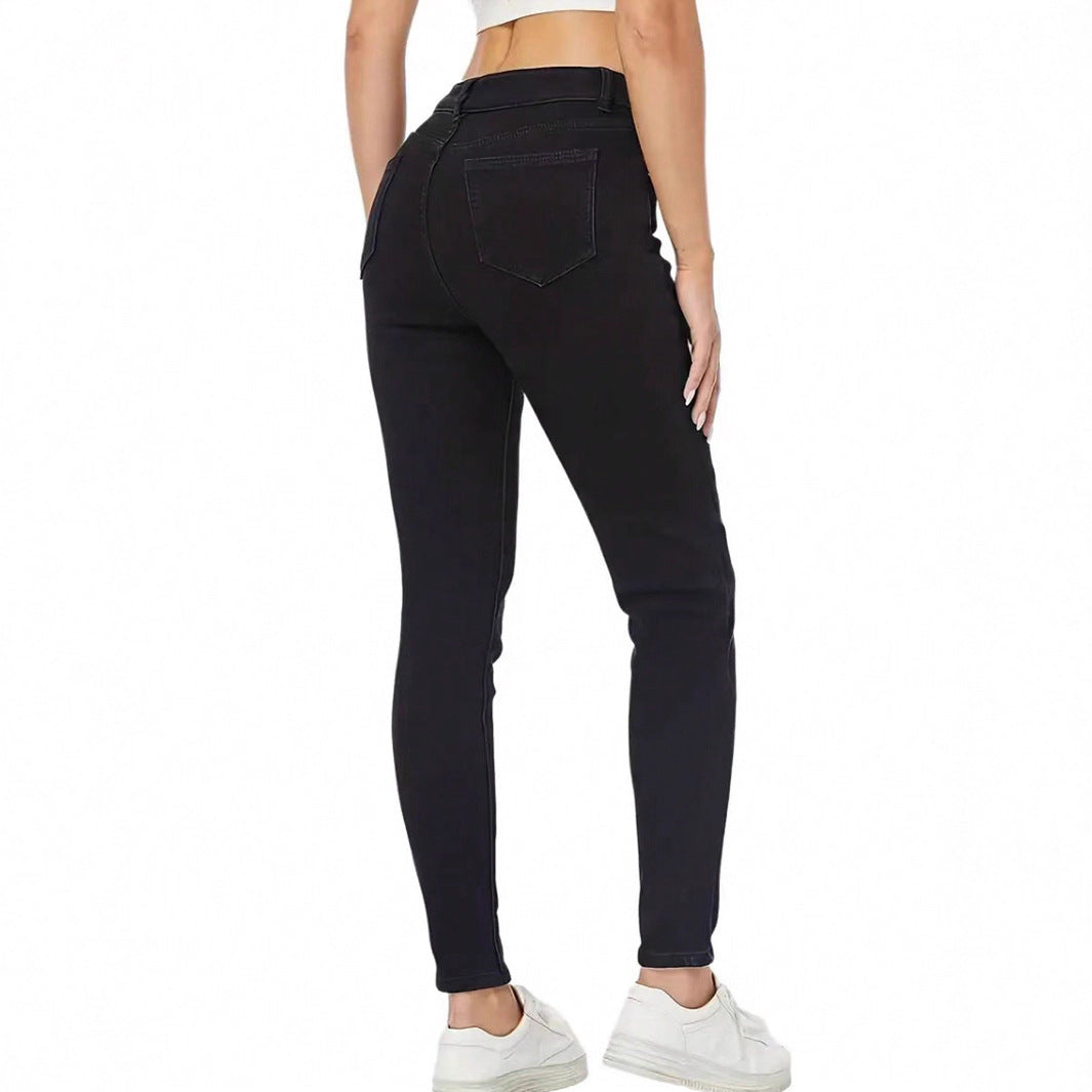 Casual Versatile Simple Solid Color Slim Denim Trousers