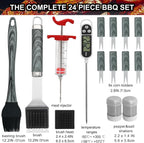 Grilljoy 24PCS BBQ Grill Tools Set With Meat Thermometer And Injector - Extra Thick Stainless Steel Fork, Spatula& Tongs - Complete BBQ Accessories In Aluminum Case - Perfect Grill Gifts For Men