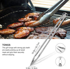 Grilljoy 8PCS Heavy Duty BBQ Grill Tools Set With Extra Thick Stainless Steel Spatula, Fork, Tongs & Cleaning Brush - Complete Barbecue Accessories Kit With Portable Bag - Perfect Grill Gifts For Men
