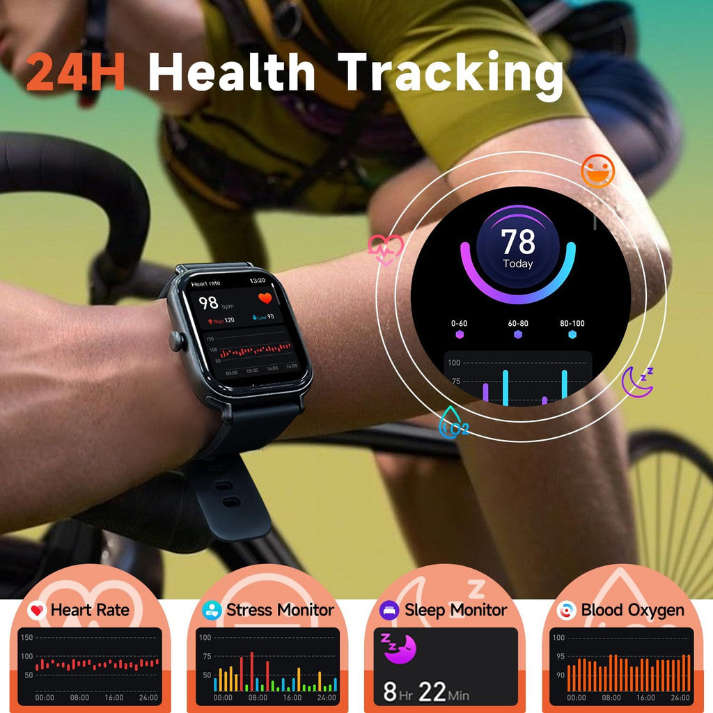 2.0 Inch HD - Fashion Smartwatch Bluetooth Talking, IP68 Showerproof Mental Health Tracker, Anxiety Relief Fitness Tracker
