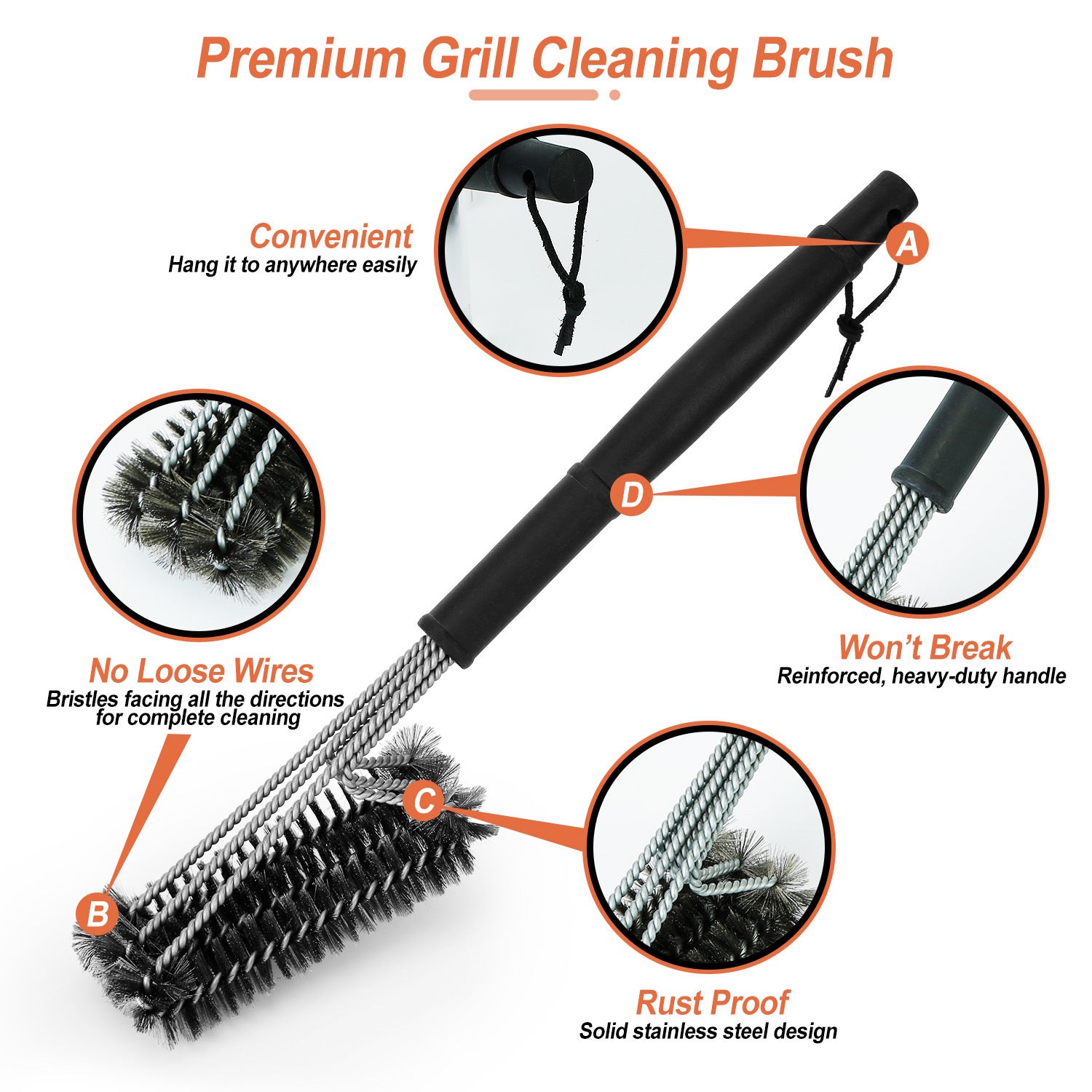 1 Set BBQ Grill Cleaning Brush Stainless Steel Barbecue Cleaner With 18in Suitable Handle Stiff Wire Bristles For Grill Cooking Grates