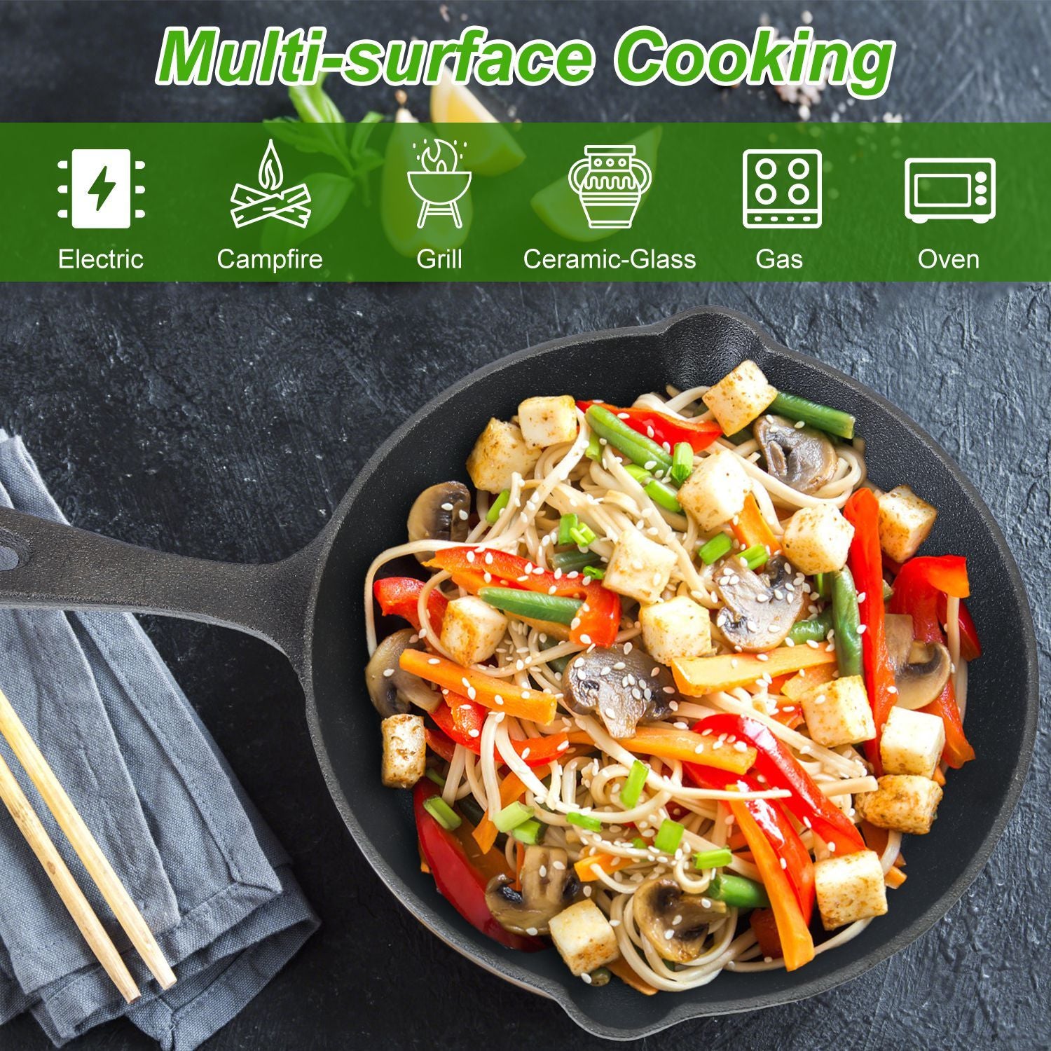 3Pcs Pre-Seasoned Cast Iron Skillet Set 6in 8in 10in Non-Stick Oven Safe Cookware Heat-Resistant Frying Pan For Frying Cooking Baking