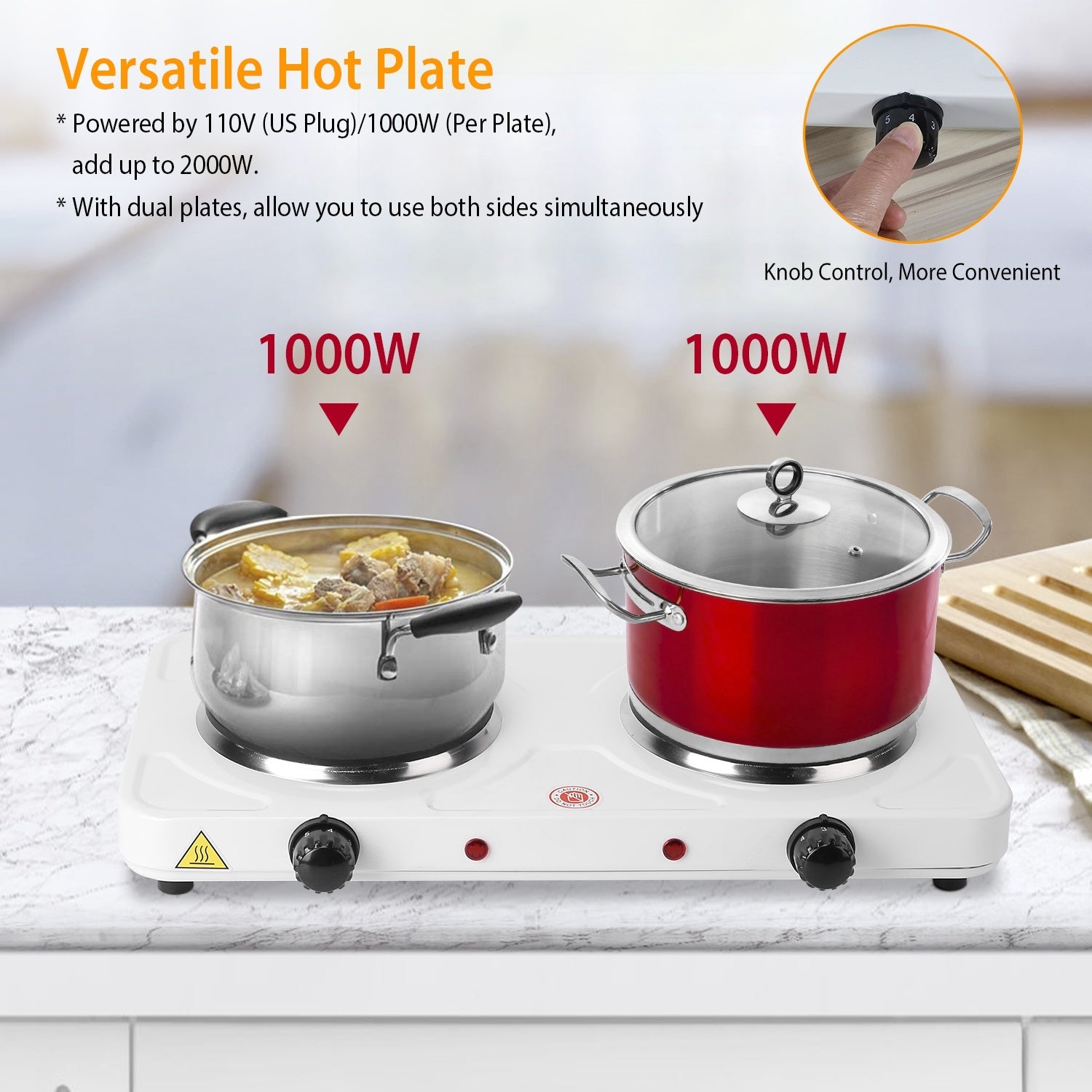 1Pc 2000W Double Electric Burner Double Hot Plate With 5 Gear Temperature Control
