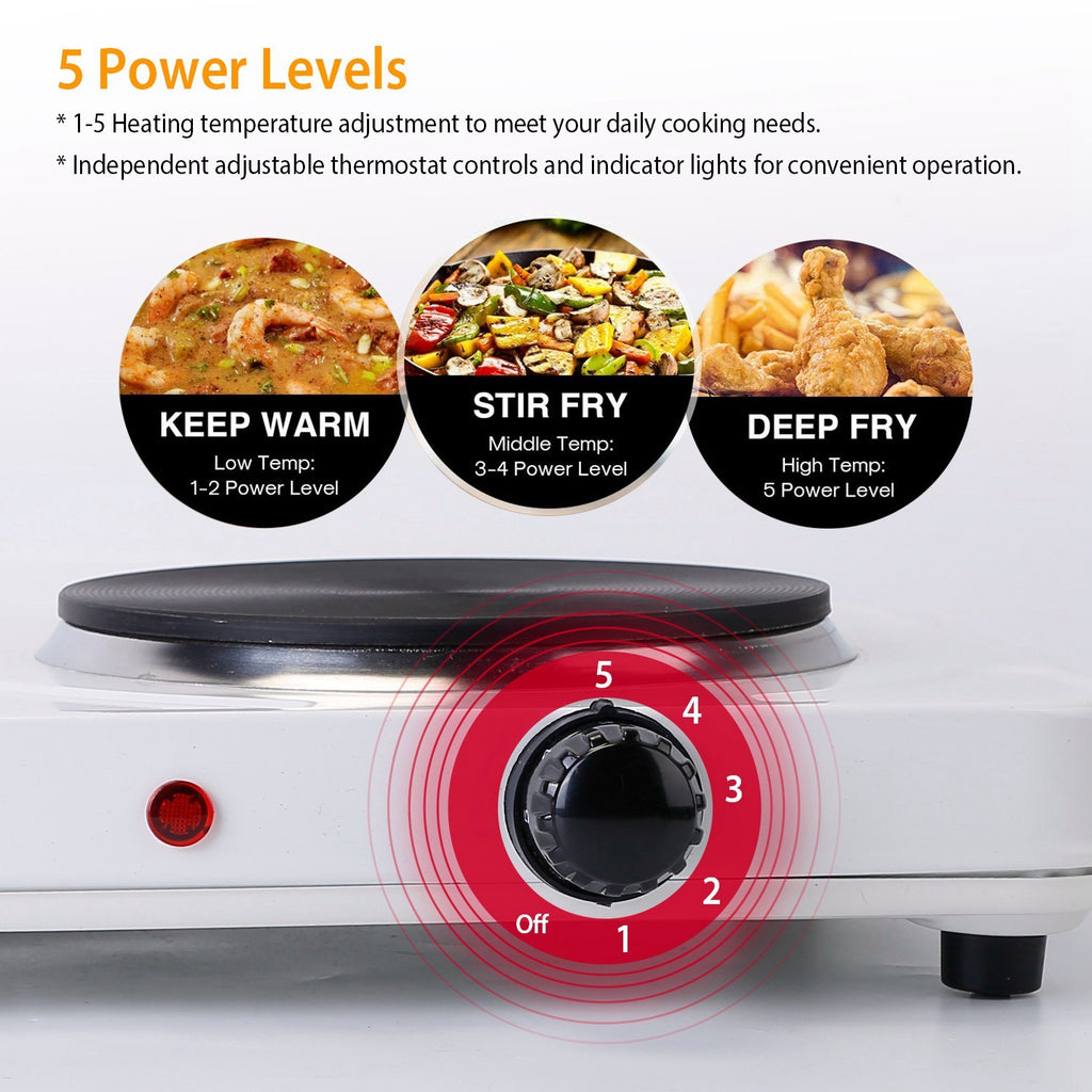 1Pc 2000W Double Electric Burner Double Hot Plate With 5 Gear Temperature Control