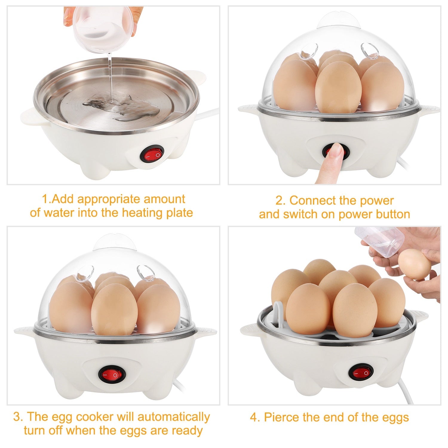 1Pc Electric Egg Cooker 7-Capacity Hard-Boiled Egg Maker With Auto-Off Measuring Cup For Hard Boiled Steamed Vegetables Seafood Dumplings