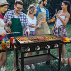 Commercial Griddle On Cart, 36' Heavy Duty Manual Flat Top Griddle, Outdoor Cooking Station With Side Shelves, Steel Natural Gas Griddle, 4-Burners Restaurant Portable Tested ToStandards