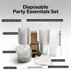 50Pack 16oz Disposable Cups COMPLETE KIT With Lids  Straws Includes 15Quart Storage Bin, Glass Straws  Dispenser Rack  For Wedding, Catering, Party  Coffee Events