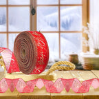 5 Rolls Christmas Ribbon Red And Gold Wired Ribbon Merry Christmas Cotton Ribbon Christmas Tree DIY Crafting Gifts Wrapping - The Premium