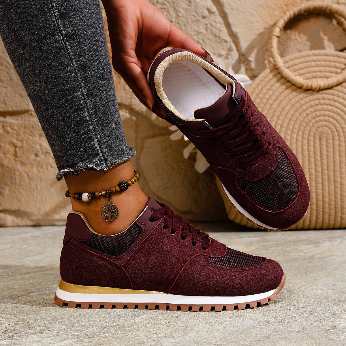 Women's Canvas Round Toe Shallow Mouth Lace-up Casual Shoes