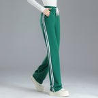 Straight-leg Sweatpants, Black And White Striped, Double-stripe, High-waisted, Wide-leg Drape Pants