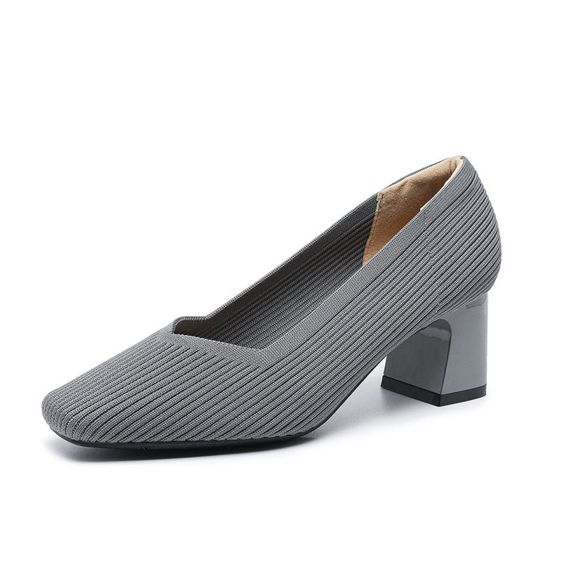 Women's Thick Head Stiletto Knitted Shoes Comfortable And Breathable For Commuting Versatile