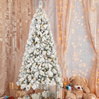 4-foot Flocked Christmas Tree With 150 Warm White LED Lights 350 Tips, With Snowy PVC And Firm Needle Branches, Hinged Design For Easy Setup, Sturdy Metal Base Full And Realistic Holiday Tree - The Premium