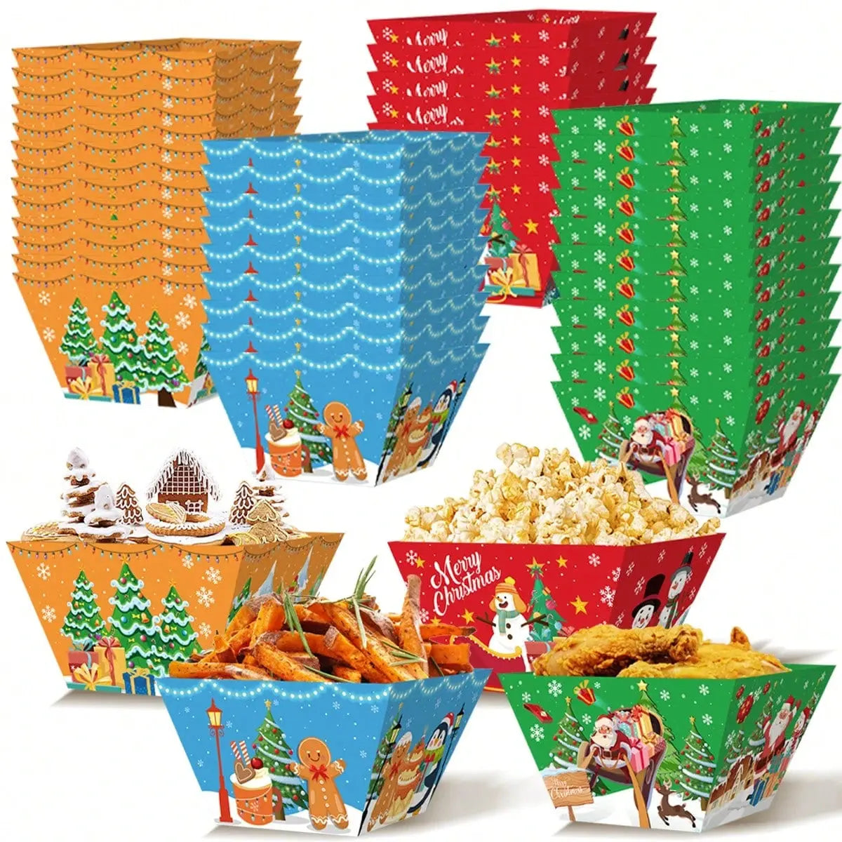 12 PCS Christmas Paper Food Tray Xmas Decorations Christmas Gingerbread Man Disposable Snack Popcorn Bowl Popcorn Containers Boxes For Winter Christmas Party Supplies - The Premium