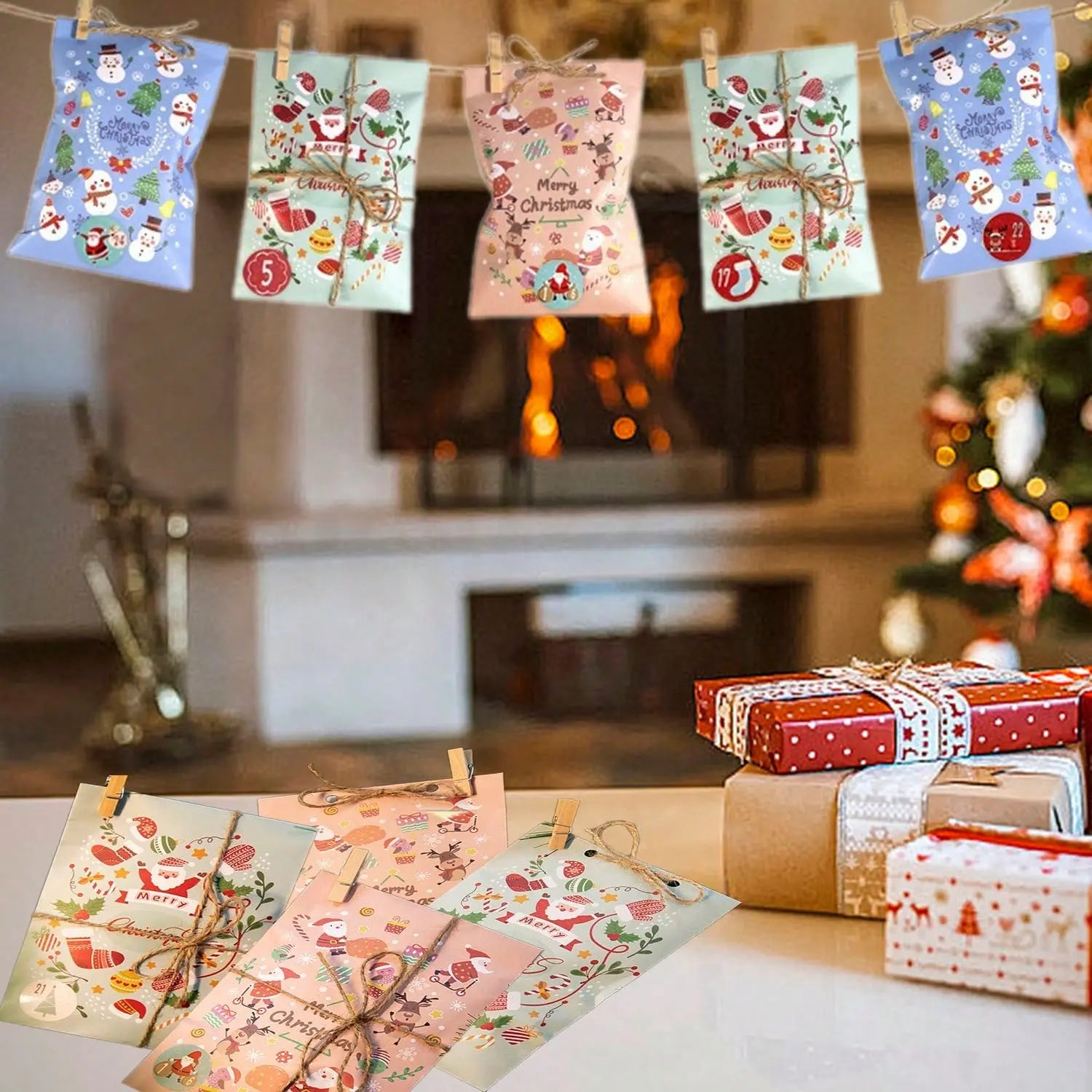 48-piece Christmas Advent Calendar Gift Bag Set, Envelope-style Gift Bags With Countdown Number Stickers From 1 To 24, Featuring Santa Claus And Snowman Patterns, Comes With Clips And Strings, Suitabl - The Premium