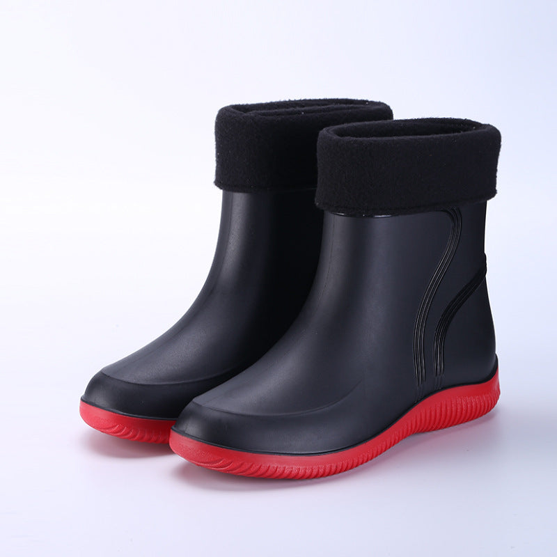 Men's Rain Mid-top Rain Boots Waterproof Non-slip Kitchen Glue Car Wash Work Shoes