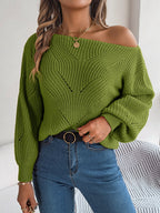 Casual Hollow Out Off-Shoulder Lantern Sleeve Sweater