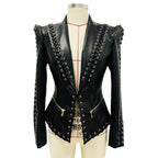 Fashion Heavy Industry Eyelet Rope Slim-fit Leather Coat Suit Jacket