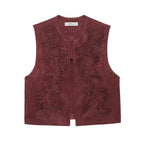 European And American Style Women's Fashion Casual Embroidery Suede Vest Jacket