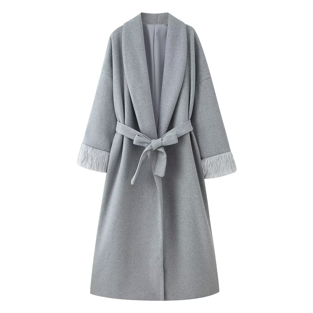 Autumn And Winter Lacing Cuff Woolen Coat