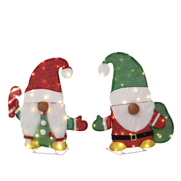 Set Of 2 Lighted Gnome And Candy Cane Christmas Decorations, Pre-lit 2D Holiday Decor With 80 Warm White LED Lights For Xmas Outdoor Indoor Decor Lighted Holiday Displays - The Premium