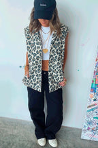Brown Leopard Print Front Open Jacket Vest