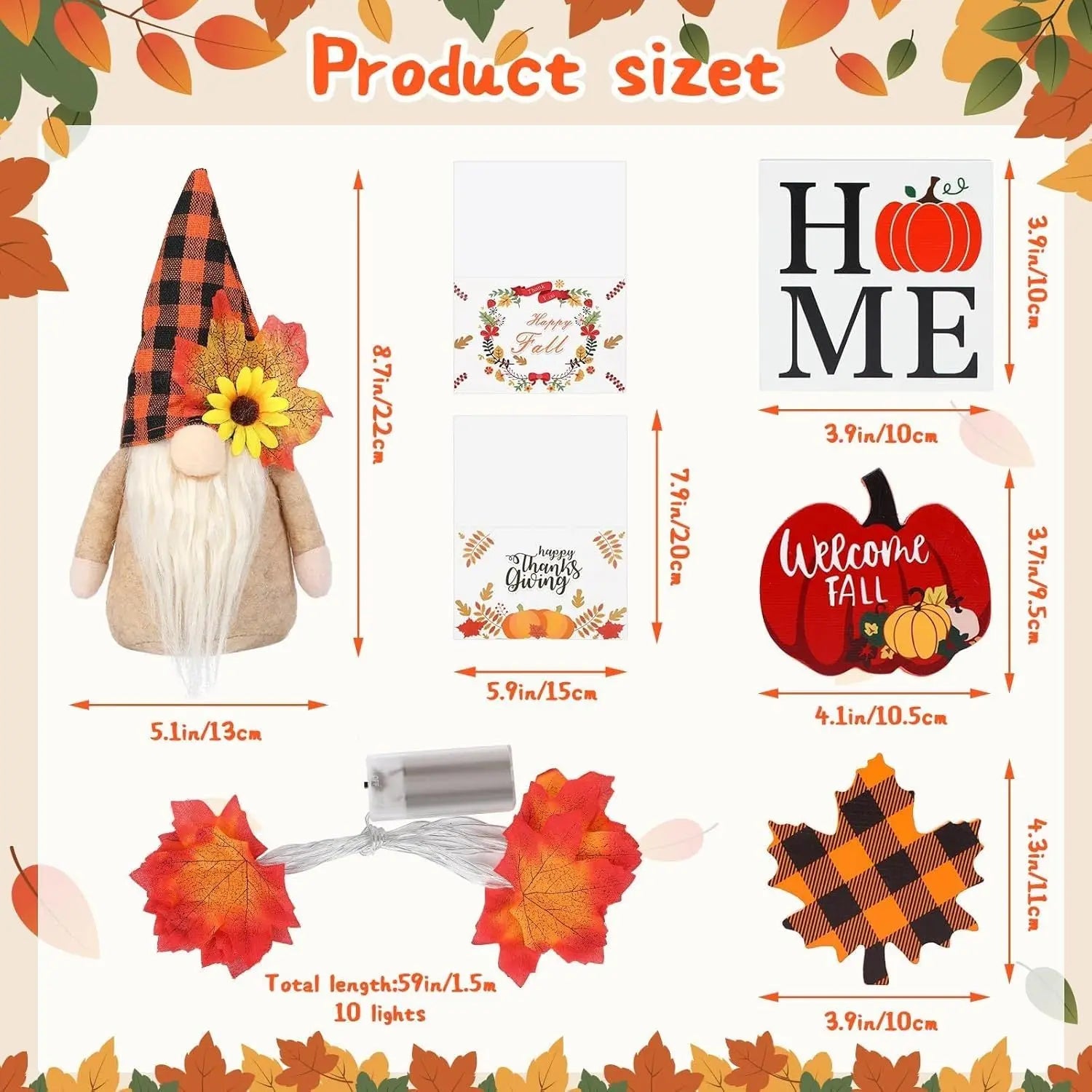 Fall Gnome Tiered Tray Decorations Set Farmhouse Pumpkin Decor Autumn Maple Leaf Table Centerpieces With Fall String Lights Thankgiving Day Fall Greeting Card Autumn Harvest Decorations Clearance Sale - The Premium