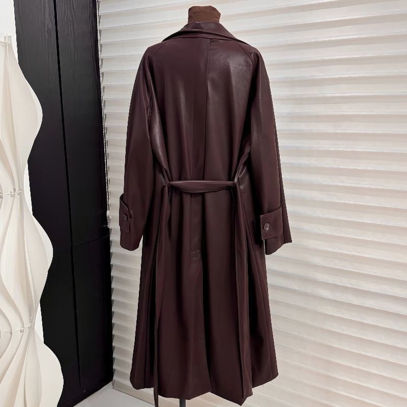 Lapel Mid-length Leather Coat Women
