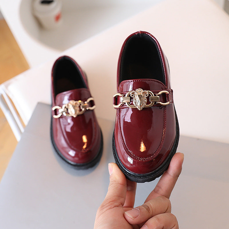 Children's Small Leather Shoes Black Soft End British Style