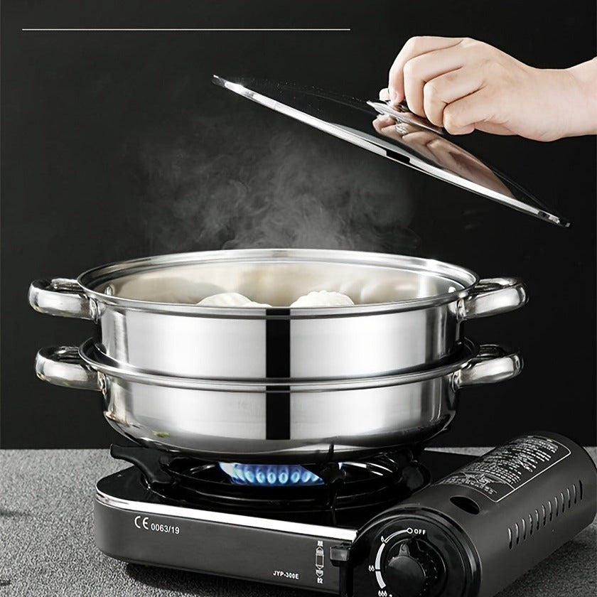 High Quality Stainless Steel Steamer Set - Double-layer Thickened Design, Suitable For Induction Cookers And Gas Stoves - Perfect For Cooking And Hospitality, Durable Household Kitchen Utensils