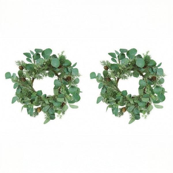 2PCS Set Christmas Wreath Eucalyptus Candle Rings 14.2in Green Artificial Plants Home Door Decor Holiday Wall Pendant FBA Shipment - The Premium