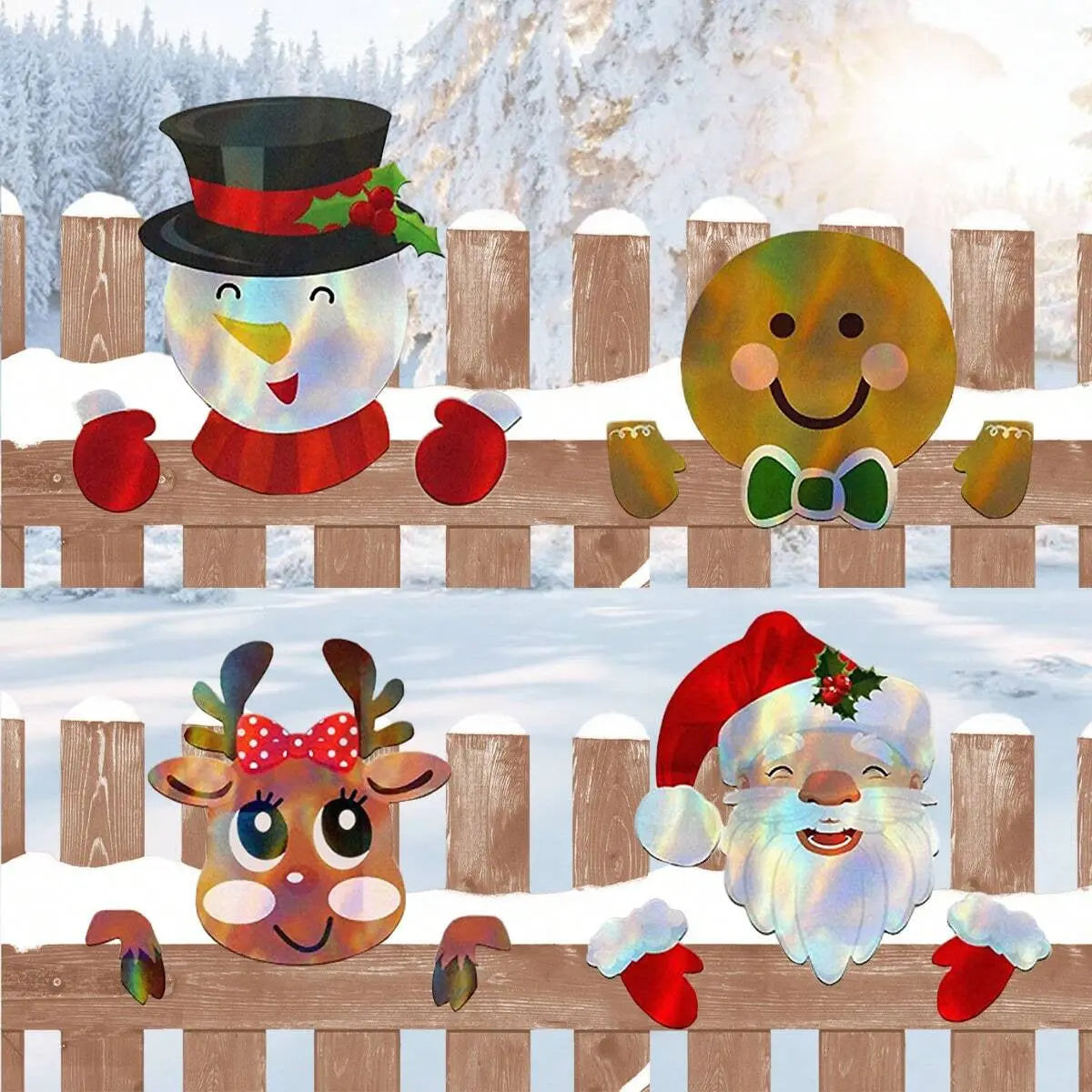 Christmas Fence Peeker Decoration Santa Claus Snowman Plastic Fence Sign Ornament Cute Fence Art Sign For Xmas DIY Home Patio Garden Outdoor - The Premium