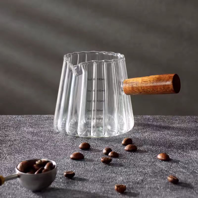 1 Pcs 180ml Mini Coffee Cup, Glass Milk Cup, Italian Coffee Cup With Wooden Handle, Coffee Measuring Cup