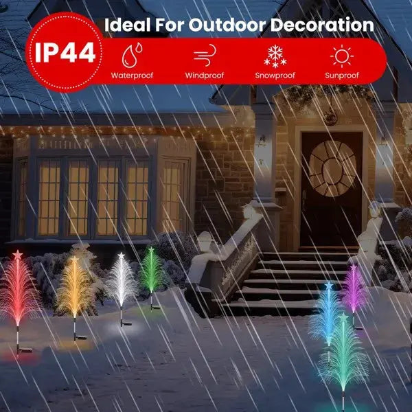 7-Color Solar Christmas Tree Stake Lights 4 Pack, Lifelike Fiber Optic Cedar Design With Star, IP44 Waterproof Outdoor Decor For Yard Lawn Patio For Holiday Yard Walkway Garden Path Decor - The Premium