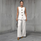 Women's Fashion Golden Button Vest Pants Casual Suit