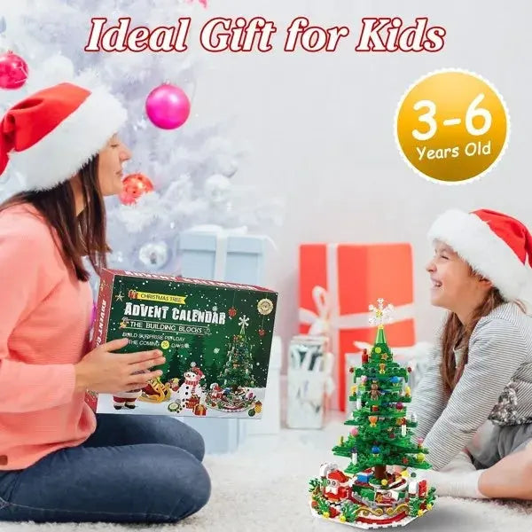 Christmas Tree Building Toy - 701 Pcs With 24-Day Countdown Calendar, 30 LED Warm Lights USB Powered - Santa, Ornaments, Snowflake Topper - Educational Blocks For Kids 3-6, Tabletop Decor - The Premium